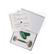 Набор массажный роллер для лица и тела+ скребок Гуаша (нефрит)