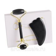 Набор массажный роллер для лица и тела+ скребок Гуаша (черный)